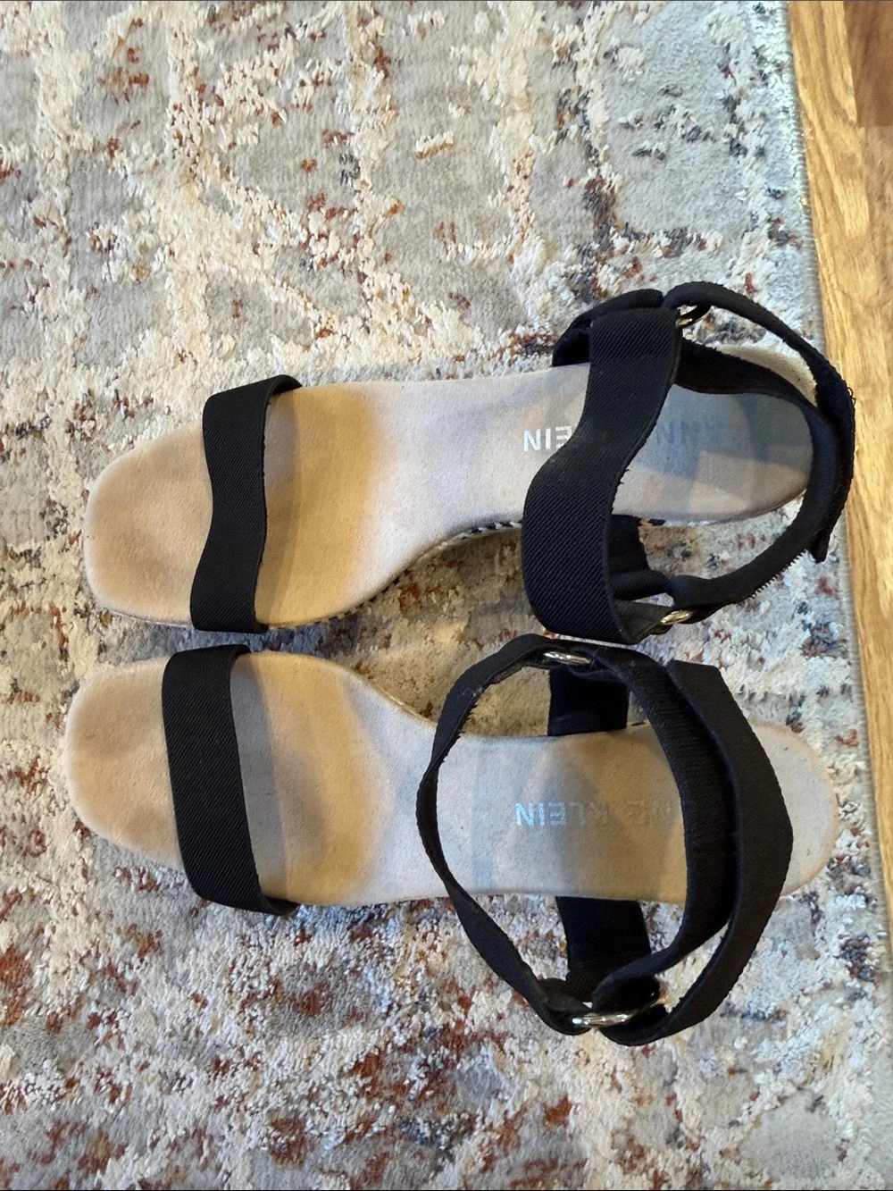 Anne Klein Black Espadrille Wedge Sandals with Ankle Strap